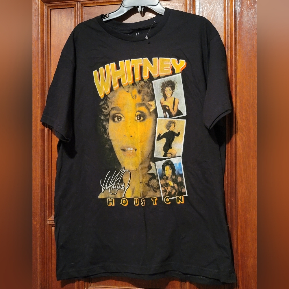 NWOT-Whitney Houston Film Strip Collage Design Black Tee Shirt- X Large